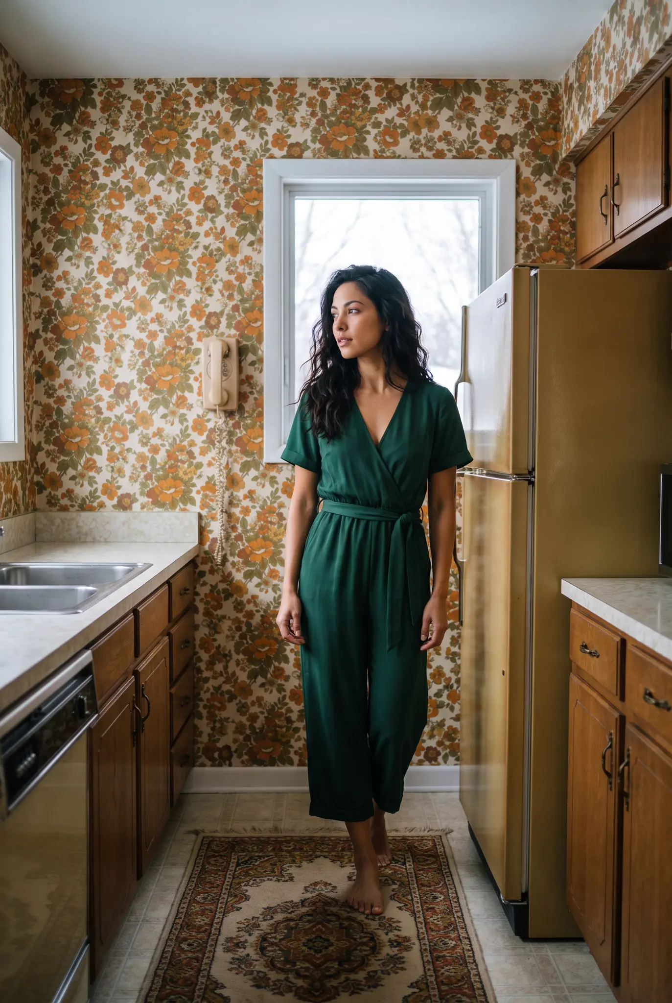 Full look campaign image featuring the emerald jumpsuit
