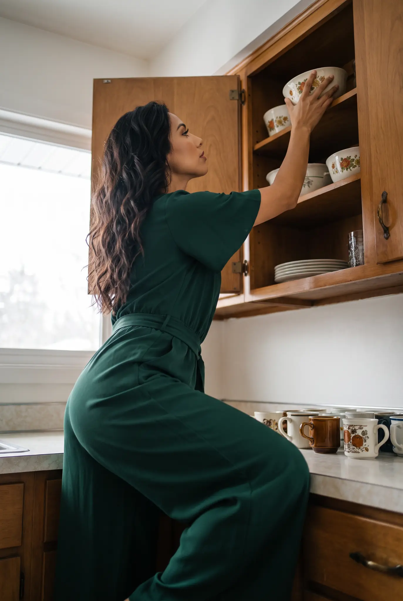 Lived in campaign image featuring the emerald jumpsuit