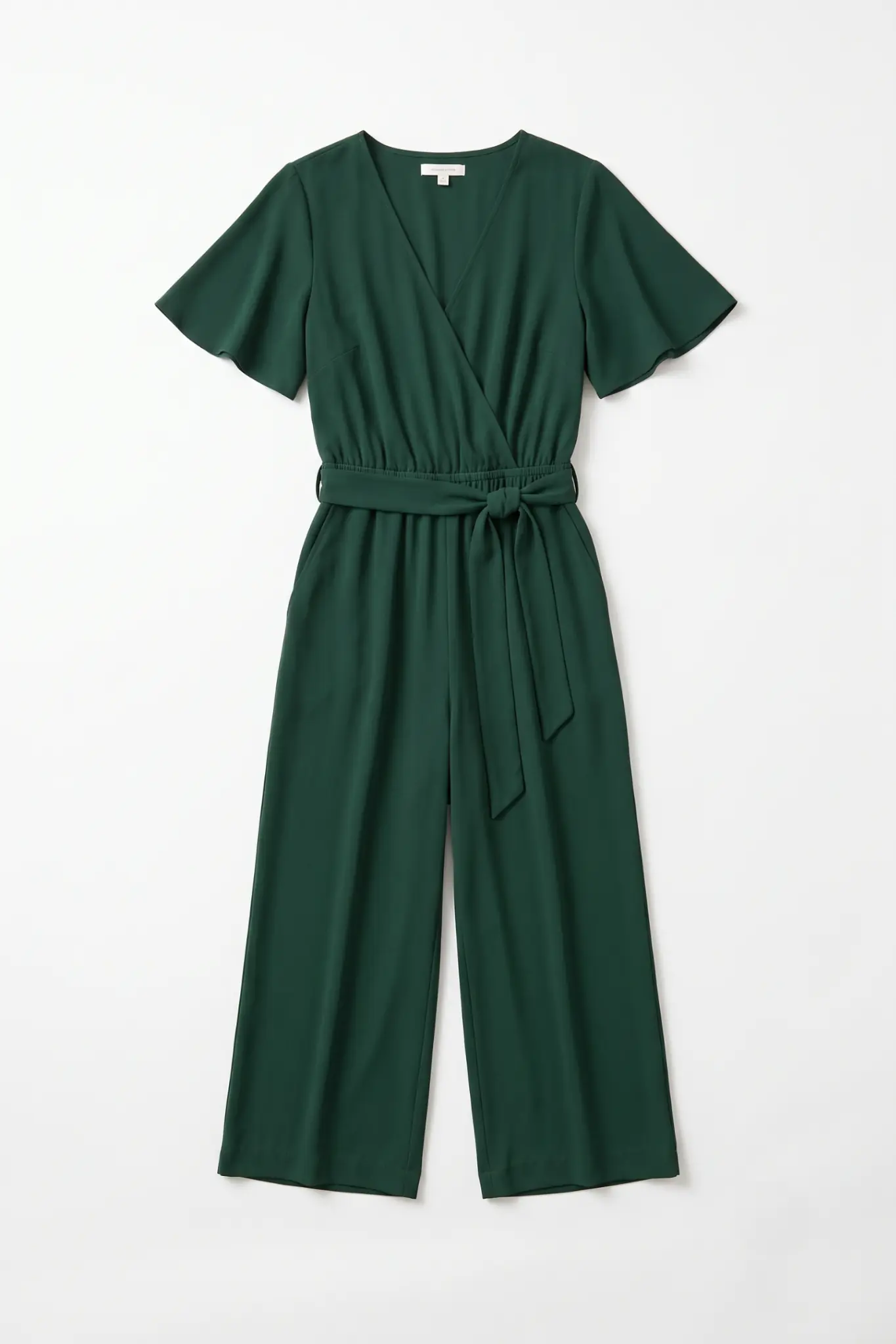 Emerald green wrap jumpsuit supplied as the starting product